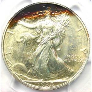 1938年プルーフウォーキングリバティハーフダラー50セント硬貨。PCGS PR68（PF68）。価値18,500ドル。