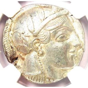 アッティカ・アテネ 銀テトラドラクマ 紀元前465-455年 - NGC Choice AU + 5/5 打刻と表面状態！