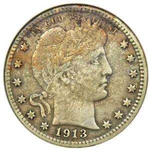 1913年Sミント バーバークォーター 25セント硬貨 - ANACS XF（極美品）鑑定済み - 希少なキーデート