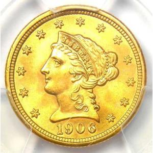 1906年 リバティ金貨 クォーターイーグル 2.50ドル硬貨。PCGS MS67+ プラスグレード - 価値5,750ドル