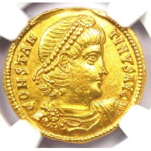 コンスタンティヌス 2 世 AV ソリダス ゴールド ローマ コイン 337-340 AD - 認定 NGC AU - 希少!
