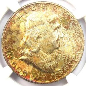 1951-D フランクリン ハーフダラー 50セント コイン - NGC MS67+ FBL Plus グレード - トップ ポップ 2/0!