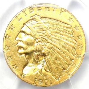 1911年Dミント インド金貨 クォーターイーグル 2.50ドル コイン ストロングD - PCGS鑑定済み AU 詳細