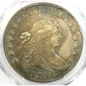 1798年 ドレープドバスト シルバーダラー 1ドル硬貨 - PCGS鑑定済み AU詳細 - AUグレードでは希少！