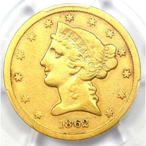 1862-S リバティ金貨ハーフイーグル 5ド...の詳細画像4