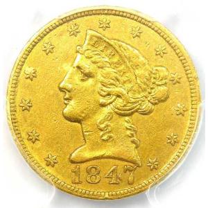 1847-C リバティ金貨ハーフイーグル 5ドル - PCGS AU 詳細 - 希少なシャーロット金貨！