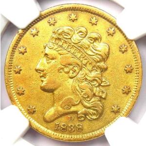 1838-D クラシック リバティ ゴールド ハーフイーグル 5ドル - NGC AU 詳細 - 希少なダロネガ コイン