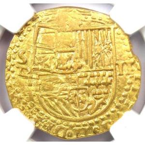 1556-1598年 スペイン フィリップ2世 コブ金貨 2エスクード 希少コイン 2E - NGC鑑定済み AU55