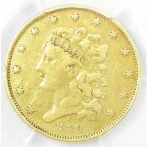 1838-C クラシック ゴールド ハーフイーグル シャーロット 5 ドル硬貨 - PCGS VF 鑑定済み 詳細