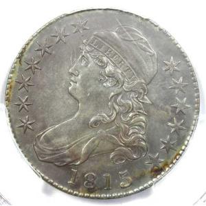 1815/2 キャップドバスト ハーフダラー 50セント - PCGS AU 鑑定済み詳細 - 希少なキーデート！
