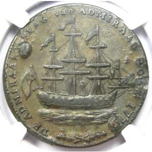 1779年ロードアイランド州ピューター製船舶トークン（リース付き） - NGC XF45（EF45） - 7,000ドル相当