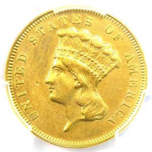1881年 3ドル インディアン金貨 $3 - PCGS AU 鑑定済み詳細 - 希少な日付！