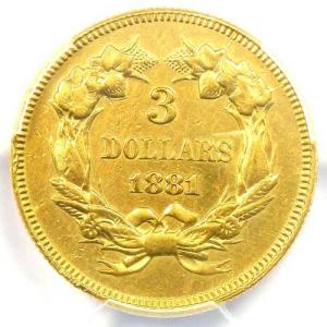 1881年 3ドル インディアン金貨 $3 -...の詳細画像3