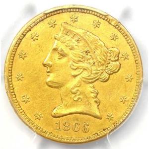 1866年Sミント リバティ金貨ハーフイーグル...の詳細画像4