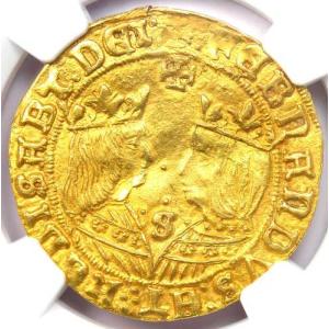 1497年 スペイン 金貨 フェルディナンド5世＆イサベル1世 2エクセレンテス コイン 2E。NGC UNC 詳細 MS