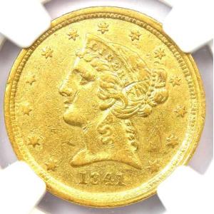 1841-C リバティ金貨ハーフイーグル 5ドル - NGC AU 詳細 - 希少なシャーロット金貨！