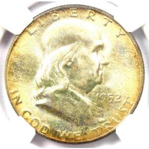 1952年Dミント フランクリンハーフダラー 50セント硬貨 - NGC鑑定済み MS67 FBL - NGC評価額 16,150ドル