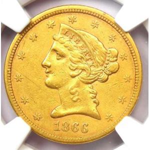 1866年Sミント リバティ金貨 ハーフイーグ...の詳細画像4