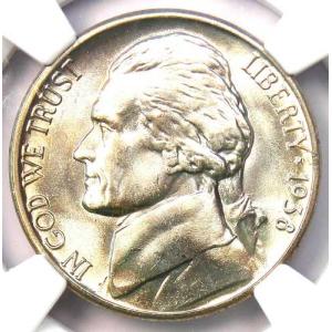 1938年Sミント ジェファーソンニッケル5セント硬貨 - 最高級 NGC MS68 5FS 認定 - 希少価値1/0