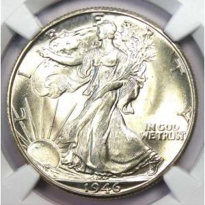 1946年Dミント ウォーキングリバティハーフダラー 50セント硬貨。NGC MS67+プラスグレード - NGC評価額10,500ドル