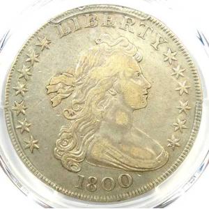1800年 ドレープバスト銀貨（1ドル） - PCGS鑑定済み VF30 - 価値5,000ドル