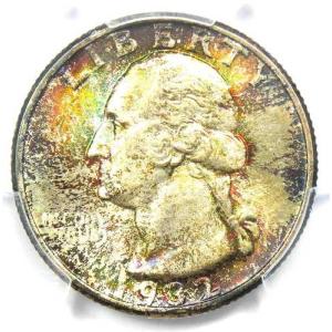 1932年ワシントン・クォーター25セント硬貨 - PCGS MS67（極美品、未使用）認定 - 9,000ドル相当！