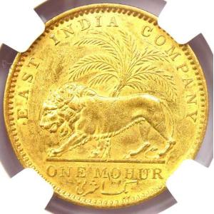 1841-C インド ヴィクトリア 金ライオン モハール コイン - NGC 鑑定済み AU 詳細 - 希少！