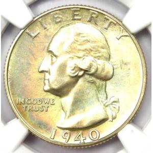 1940年プルーフワシントンクォーター25セント硬貨 - NGC PR68+プラスグレード。希少価値7,750ドル以上。