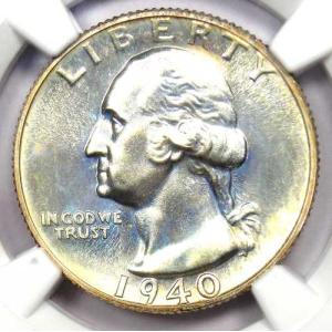 1940年プルーフワシントンクォーター25セント硬貨 - NGC PR68+プラスグレード。希少価値7,750ドル以上。