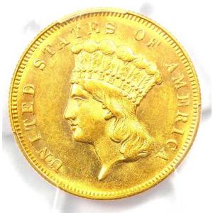 1869年発行 3??ドル金貨（インド）$3 - PCGS鑑定済み 未使用品（UNC MS）