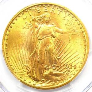 1914年セントゴーデンス金貨ダブルイーグル20ドル - PCGS MS64+プラスグレード - 10,000ドル相当