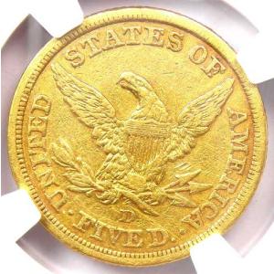 1844-D リバティ金貨ハーフイーグル 5ド...の詳細画像3