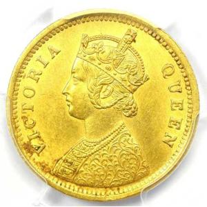 1862年C インド ヴィクトリア ゴールド モハール コイン。PCGS 鑑定済み 未使用品 詳細 UNC MS