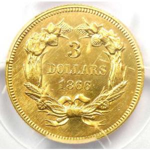 1866年 3ドル インディアン金貨 $3 -...の詳細画像3