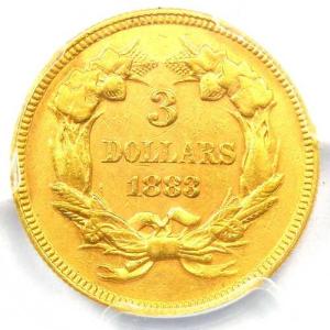 1883年発行の3ドルインディアン金貨 $3 ...の詳細画像3