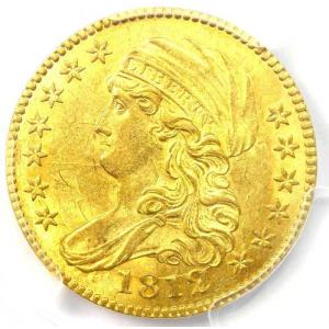 1812年 キャップドバスト金貨 ハーフイーグル 5ドル硬貨 - PCGS 未流通品詳細 (UNC MS)