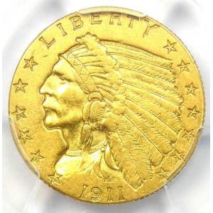 1911年Dミント インド金貨 クォーターイーグル 2.50ドル コイン ストロングD - PCGS鑑定済み AU 詳細