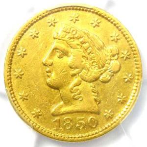 1850年モファット・リバティ金貨ハーフイーグル（5ドル） - PCGS鑑定済み（AU）詳細 - 希少品