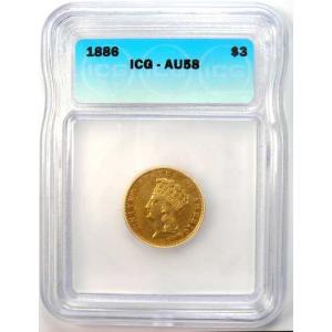 1886年発行の3ドルインディアン金貨 $3 ...の詳細画像1