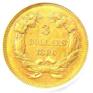 1886年発行の3ドルインディアン金貨 $3 ...の詳細画像3