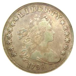1798年製ドレープドバスト銀貨（1ドル）。ANACS XF40 EF40鑑定済み - 価値4,900ドル