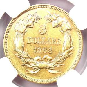 1868年 3ドル インディアン金貨 $3 -...の詳細画像3