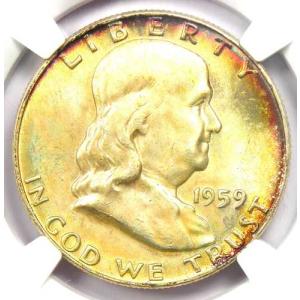 1959年Dミント フランクリンハーフダラー 50セント硬貨 - NGC MS67+ FBL Plusグレード - 12,000ドル以上の価値