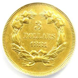1881年 3ドル インディアン金貨 $3 -...の詳細画像3