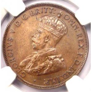1923年 オーストラリア ジョージ5世 ハーフペニー 1/2P KM-22 - NGC AU55 - 希少なキーデート！