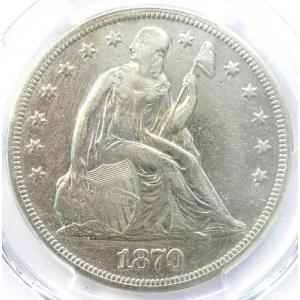 1870年CC シーテッド・リバティ銀貨 カーソンシティ $1 - PCGS XF 鑑定済み 詳細