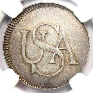 1862年 ボレン バーセント銀貨の複製。NGC鑑定済み、未使用品（UNC MS）。