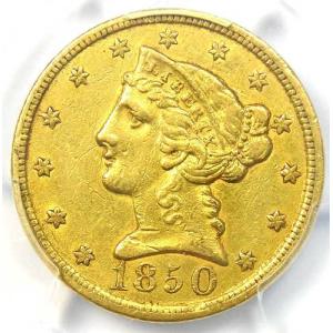 1850年Cミント リバティ金貨ハーフイーグル5ドル - PCGS鑑定済み（AU）詳細 - 希少なシャーロット金貨！