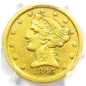1845-D リバティ金貨 ハーフイーグル 5ドル - PCGS XF詳細 (EF) - 希少なダロネガコイン