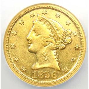 1856-D リバティ金貨ハーフイーグル 5ド...の詳細画像4